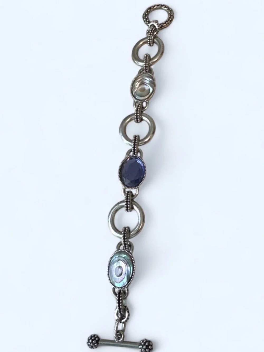 Vintage Lia Sophia Silver-Tone Blue & Iridescent Link Bracelet